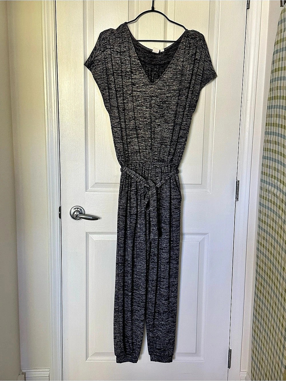 Gap Softspun Short Sleeve Jumpsuit Women Size Small Black Gray Heather Knit